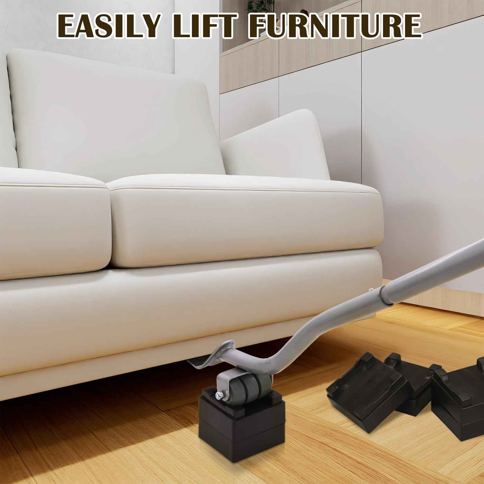 Furniture Lifter Tool, Appliance Furniture Metal Lifters for Heavy Furniture Movers Sliders Wheels Easily Safe to Move Sofa Refrigerator Washing Machine (1 Lifter Tool 4 Raise Blocks) Grey