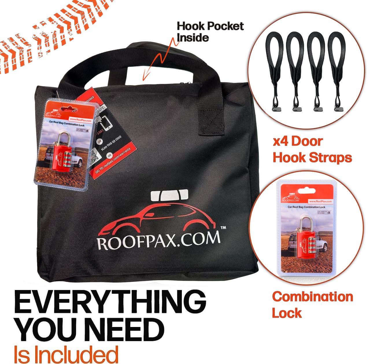 RoofPax Car Rooftop Cargo Carrier Bag Waterproof Storage - Including Double Zippers15 cft. with Heavy-Duty Tie-Down Straps fit Cars with/Without Roof Top Rack or Side Rails.