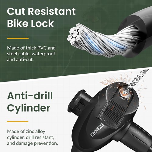Titanker Bike Lock, Bike Lock Cable 4 Feet Coiled Secure Bicycle Locks with Keys Scooter Locks Bicycle Locker 1/2 Inch Thick Heavy Duty Anti Theft Bike Cable Lock with Mounting Bracket