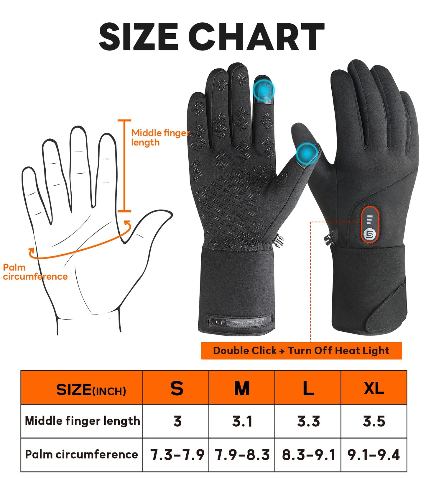 Heated Gloves for Men Women Rechargeable with 7.4V 3000mAh Battery Thin Liner Work Touchscreen Heating Glove for Cold Weather