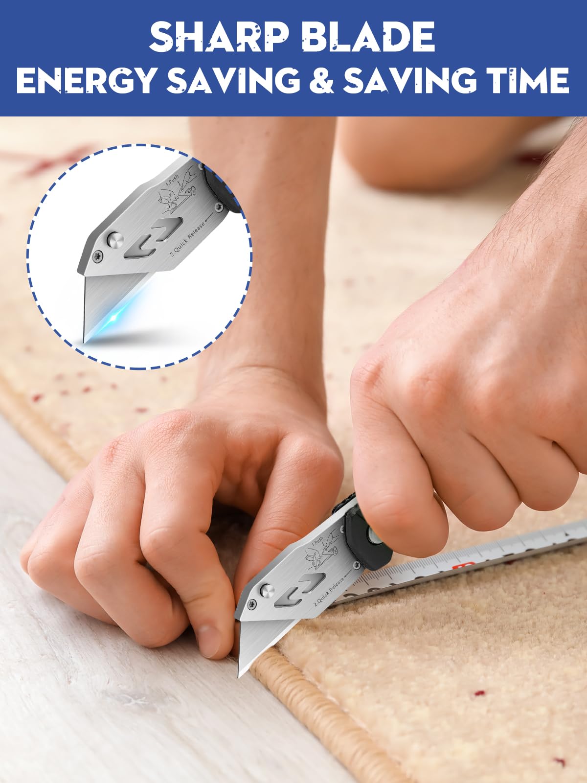 Utility Knife, BIBURY Upgraded Version Heavy Duty Box Cutter, Pocket Carpet knife with 10 Replaceable SK5 Stainless Steel Blades, Belt Clip, Easy Release Button, Quick Change and Safety Lock