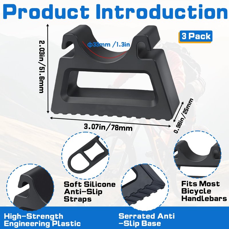 Stitokg (3-Pack) Bike Handlebar Stand with 6 Silicone Straps, Quick-Release Bracket for 29–34mm Grips, Stable Clip-On Support for Inverted Parking & Bike Maintenance, MTB Road & E-Bike Repair Tool
