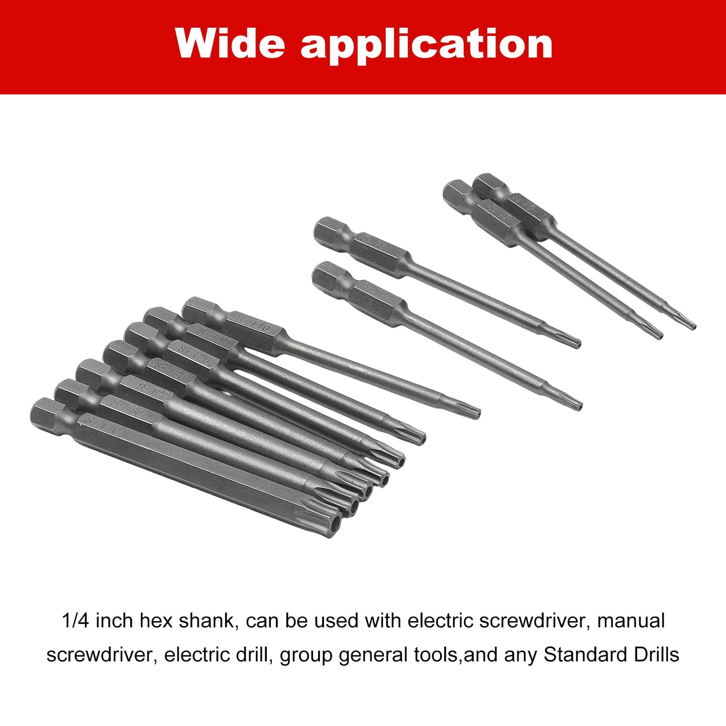11PCS 75mm S2 Steel Torx Head Screwdriver Security Torx Bit Drill Set 1/4 Inch Hex Shank T6 T7 T8 T9 T10 T15 T20 T25 T27 T30 T40 3 Inch Length
