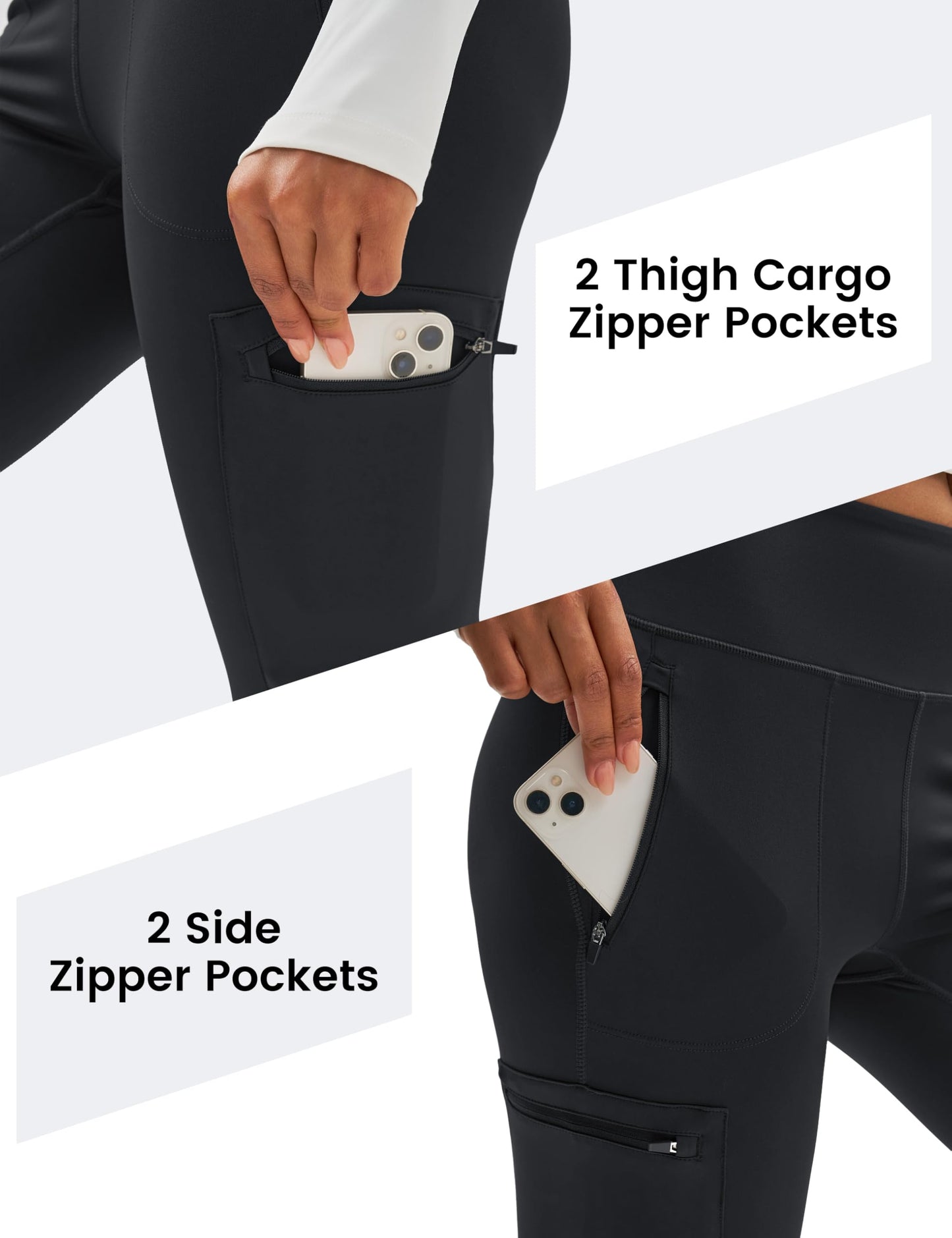 MAGCOMSEN Hiking Leggings Women Waterproof High Waist Cargo Pants with Pockets Outdoor Moisture Wicking Pants Black L