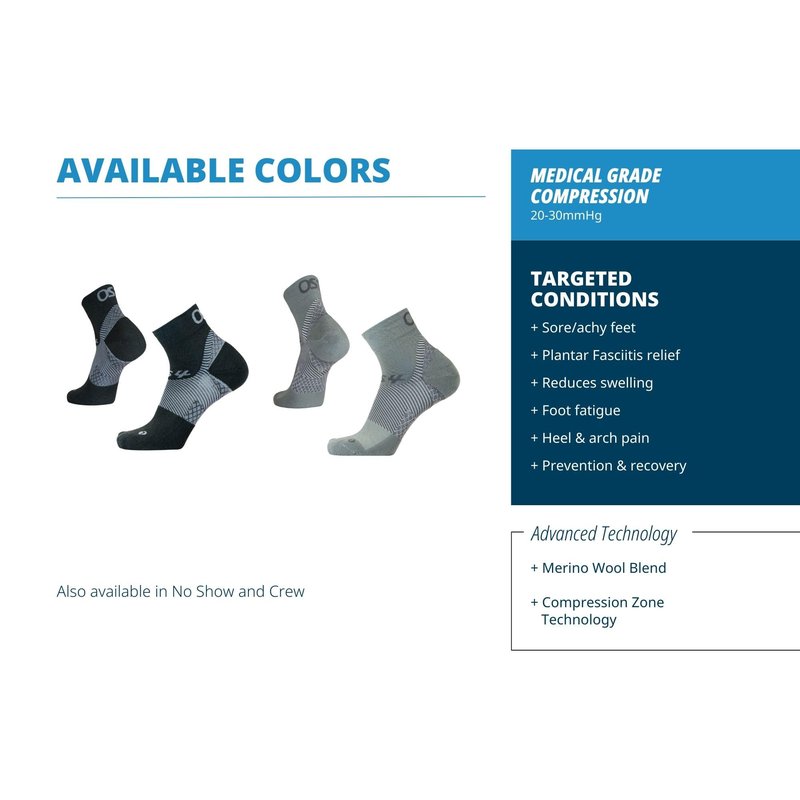 OS1st FS4 Plantar Fasciitis Socks Merino Wool Crew treats and prevents plantar fasciitis, heel and arch pain reduces swelling (US, Alpha, Medium, Regular, Regular, Black Qtr Crew)