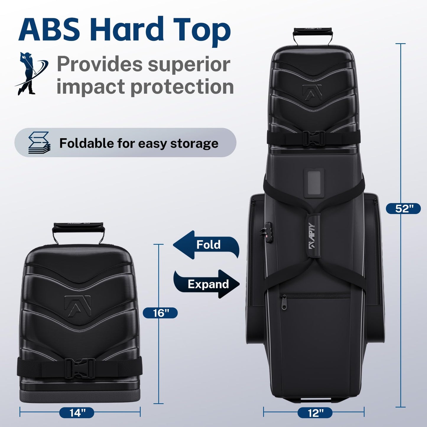 APTY Hard Case Top Golf Club Travel Bag with Wheels, Padded Golf Luggage Case Cover for Airline - with Integrated Combo Lock, 1680D Wear-Resistant Oxford