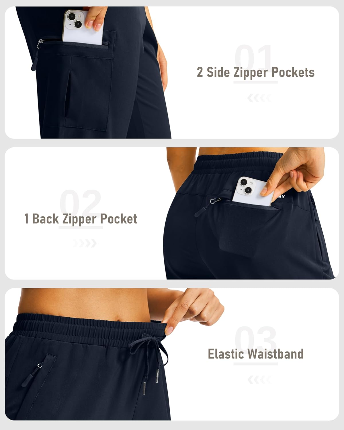 SANTINY Women's Hiking Cargo Bermuda Shorts - Lightweight Quick-Dry with 5 Zipper Pockets - 15" Length