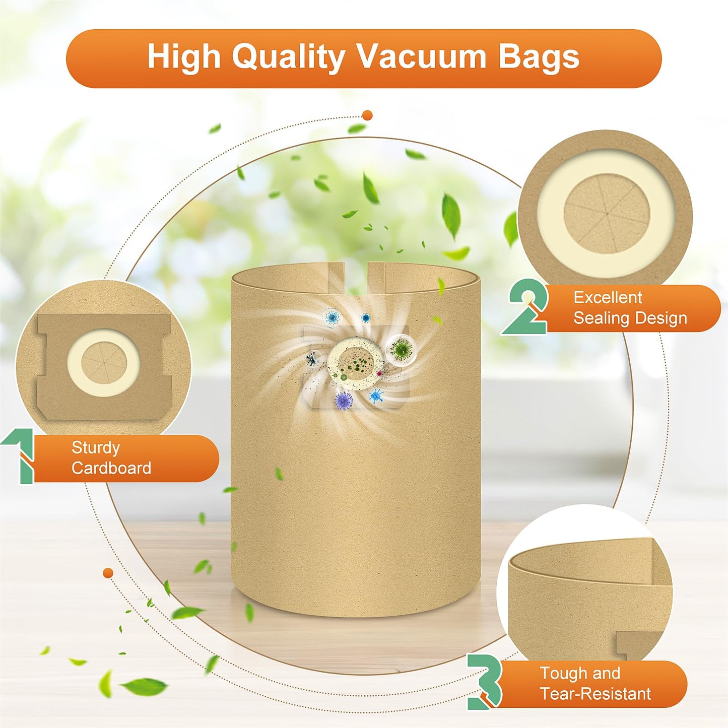 10 Pack DXVA19-4104 Vacuum Bags for DEWALT 5 to 8 Gallon Wet/Dry Vacuum, Disposable Workshop Large Capacity Replacement Dust Bag