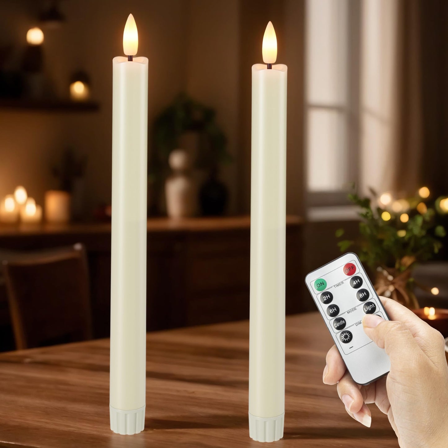 SEHNSY Ivory Flameless Taper Candles with Remote and Timer, 10.1" Battery Operated Candle with Flickering Flame, Led Flameless Candlesticks for Christmas, Weddings, and Indoor Decor, 2 Pack