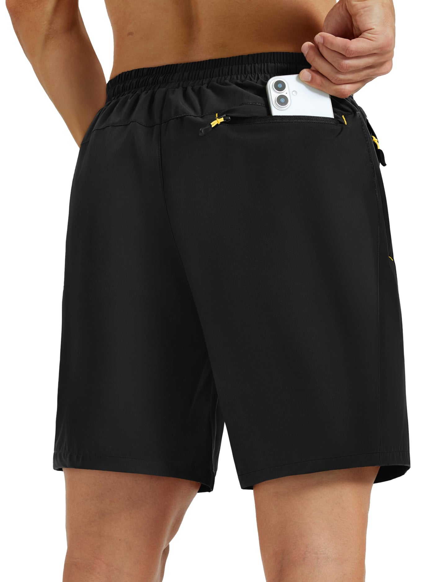 MAGCOMSEN Mens Hiking Shorts 7 Inch Quick Dry Lightweight 3 Zipper Pockets Running Athletic Black Workout Shorts Men,L