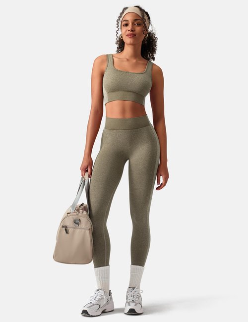 OLCHEE Womens Workout Sets 2 Piece Seamless Square Neck Sports Bra Padded Butt Lifting Leggings High Waist Yoga Gym Outfits - Olive Green Medium