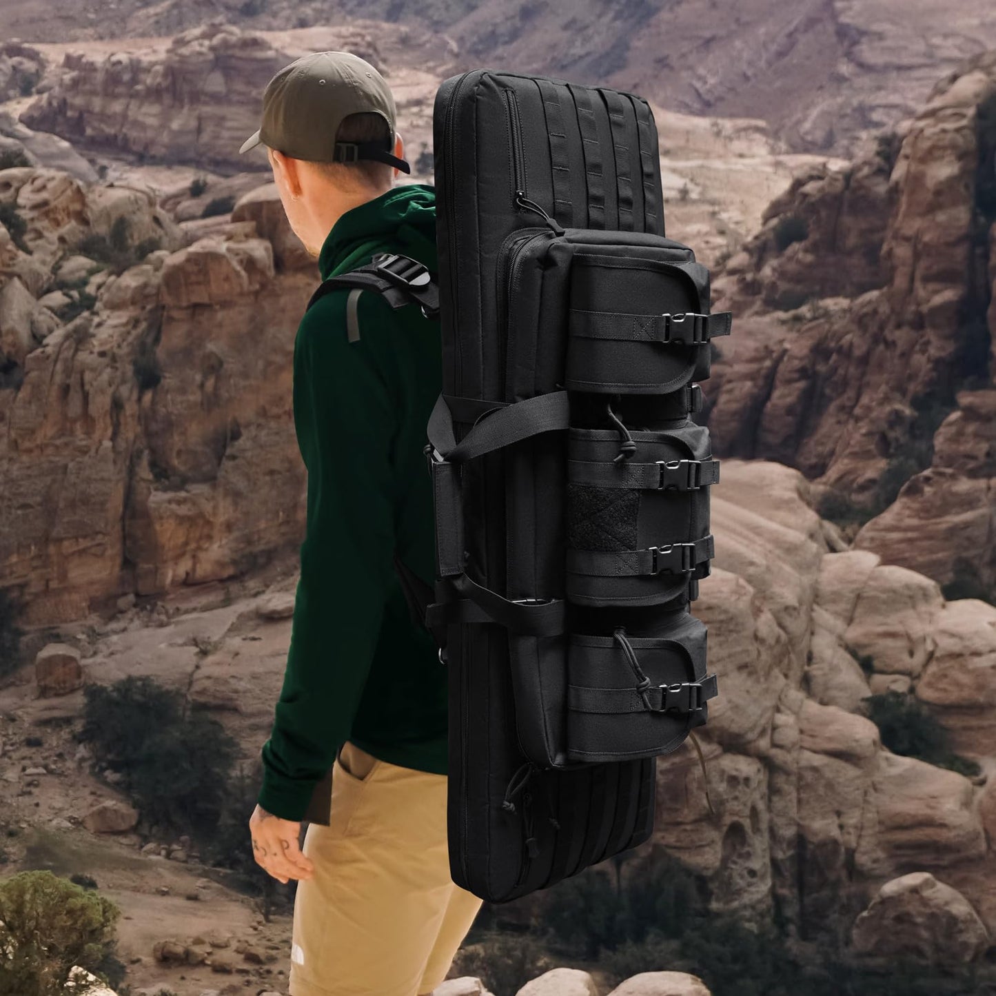 DULCE DOM 42 Inch Rifle Bag, Soft Double Rifle Case for Firearm Storage and Transportation, Tactical Portable Long Gun Case Carrying Backpack with Molle for Shooting Range Hunting Outdoors