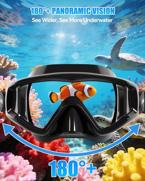 Aegend Diving Mask - Panoramic Anti-Fog Goggles for Snorkeling & Scuba Diving | Includes Mesh Bag