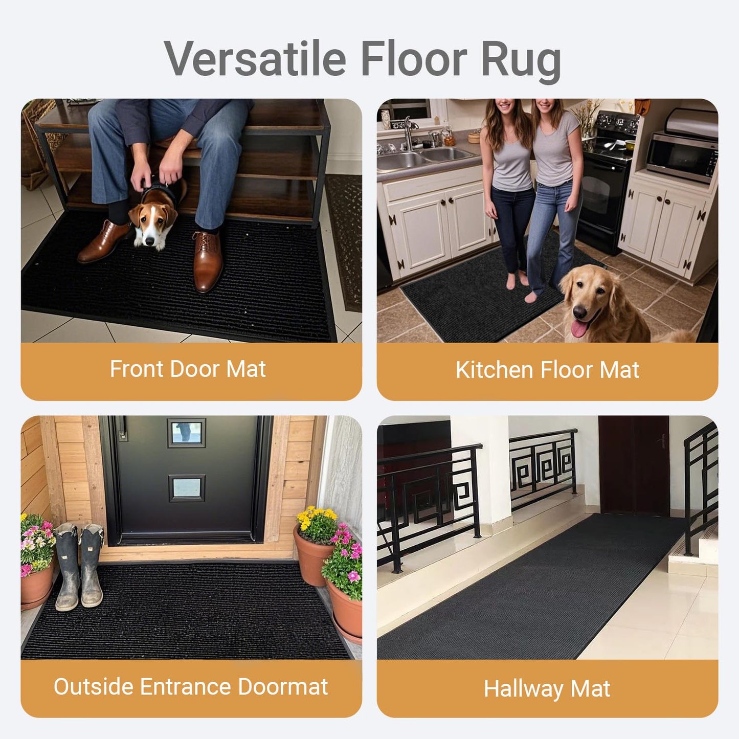 Outdoor Entry Rubber Rug, 6'x4' Commercial Heavy Duty Rubber Large Exterior Door Mat, Industrial Non-Slip Waterproof Welcome Floor Mats for Garage, Kitchen, Patio, Black 72" x 48"