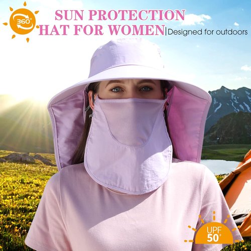 Icolor Women's Sun Hat - UPF 50+ Wide Brim Visor with 12" Neck Flap for Ultimate Sun Protection
