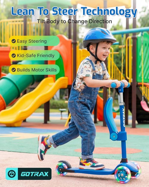 Gotrax KS3 Kids Kick Scooter - LED Lighted Wheels, Adjustable Height, Removable Seat | For Ages 2-8, Up to 110 Lbs