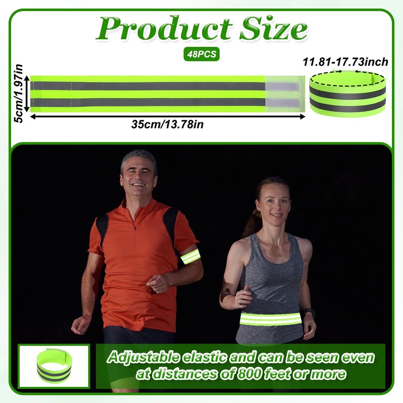 BOHUIZ 48 Pcs Reflective Bands Reflector Bands for Wrist, Arm, Leg, Ankle High Visibility Reflective Gear Safety Reflector Tape Straps for Night Running Cycling and Walking
