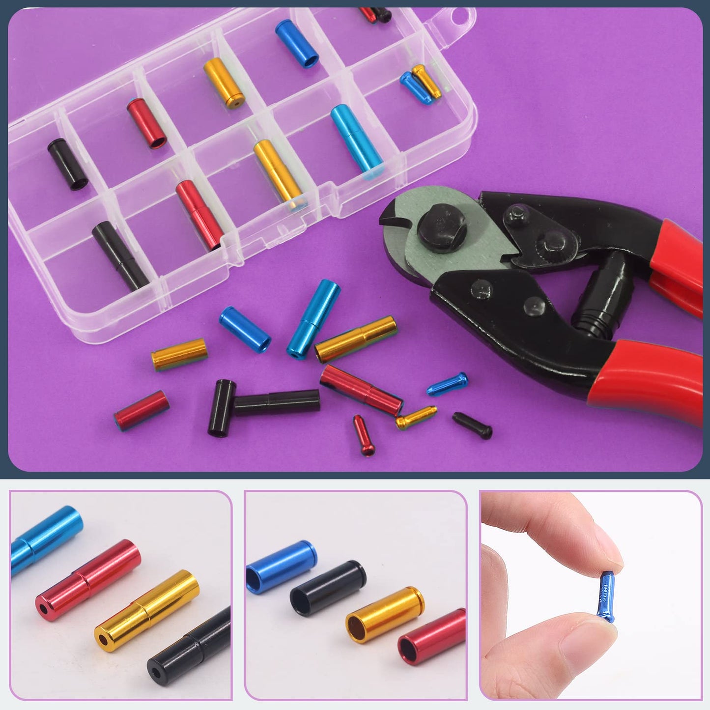 Swpeet 25Pcs Heavy Duty Cable Cutter and Alloy Cable End Crimps Brake Cable Tips with 4mm Derailleur End Caps and 5mm Bicycle Bike Brake Cable Tips Caps Assortment Kit for All Kinds of Bicycles
