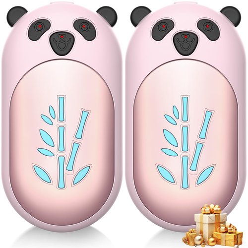 Hand Warmers Rechargeable 2 Pack, 3 Levels Heating 6000mAh Portable Electric Handwarmers, Cute Panda Pocket Heater Xmas Warm Gifts for Golf Hunting Hiking Camping Outdoor Activities - Rose Gold