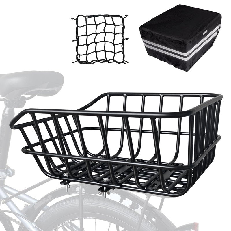 RAYMACE Bike Basket Rear with Cargo Net and High Reflectivity Waterproof Cover,Bicycle Baskets for Adult Bikes,Easy to Install and Large Capacity Bike Accessories