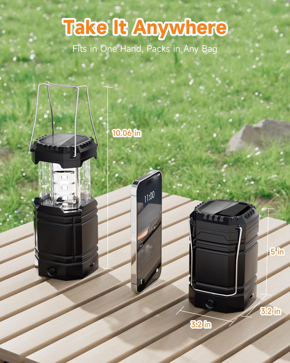 Solar Camping Lantern 4 Pack - Rechargeable LED Lanterns with USB-C & Solar Power | Collapsible Emergency Lights