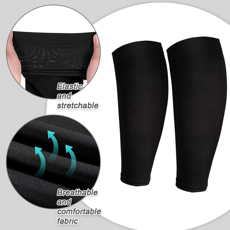 SATINIOR 4 Pairs Calf Compression Sleeve Leg Compression Sock Calf and Shin Support Relieve Calf Pain for Men Women Youth for Running, Cycling, Walking Black, Large