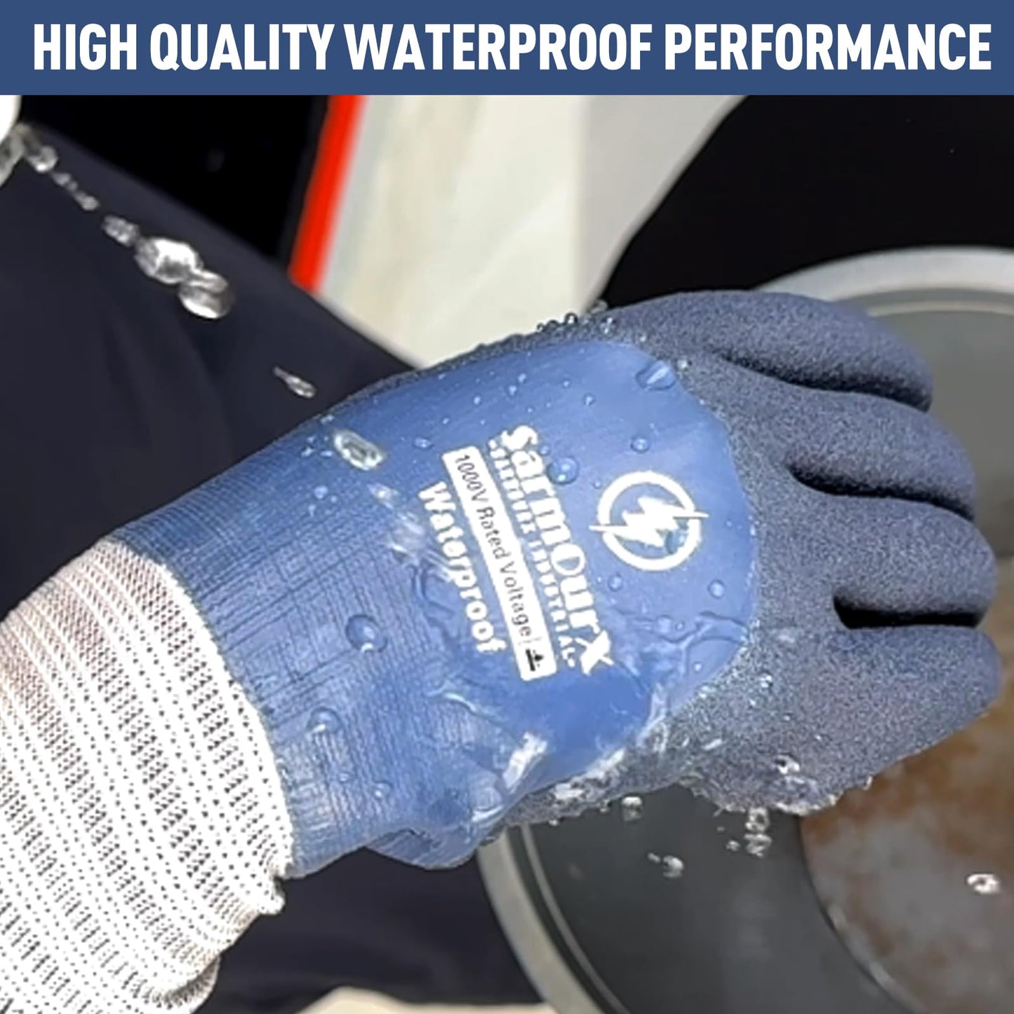 SarmourX Electrician Gloves 1000V High Voltage Insulated Work Gloves Waterproof Electrical Gloves Rubber Non-slip Design