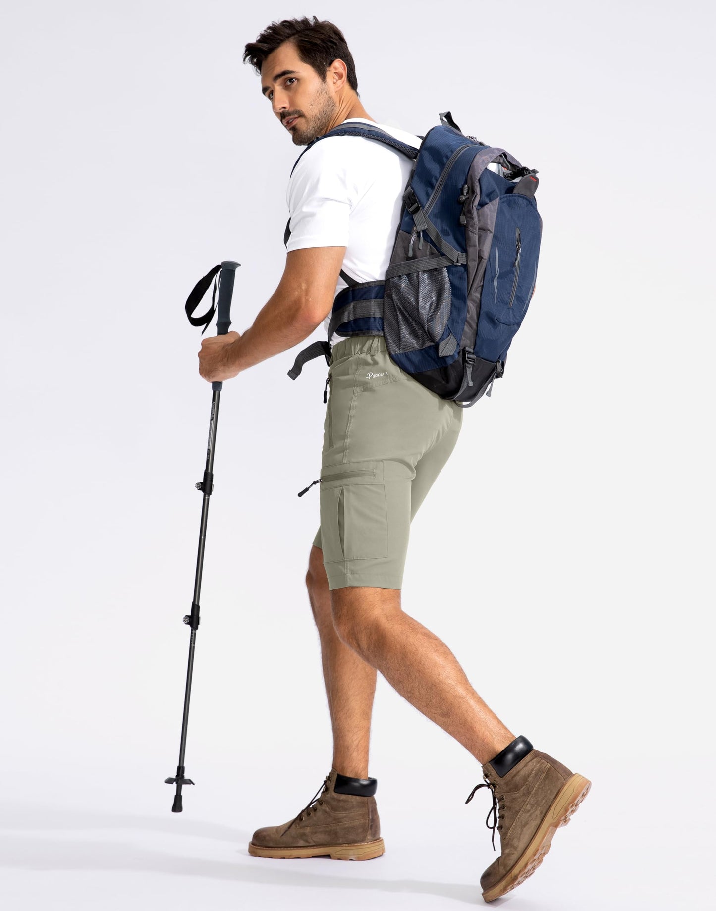 Pudolla Men's Hiking Cargo Shorts 9" Lightweight Outdoor Work Shorts for Men Travel Golf Camping Casual with 5 Zipper Pockets(Grey Sage Small)