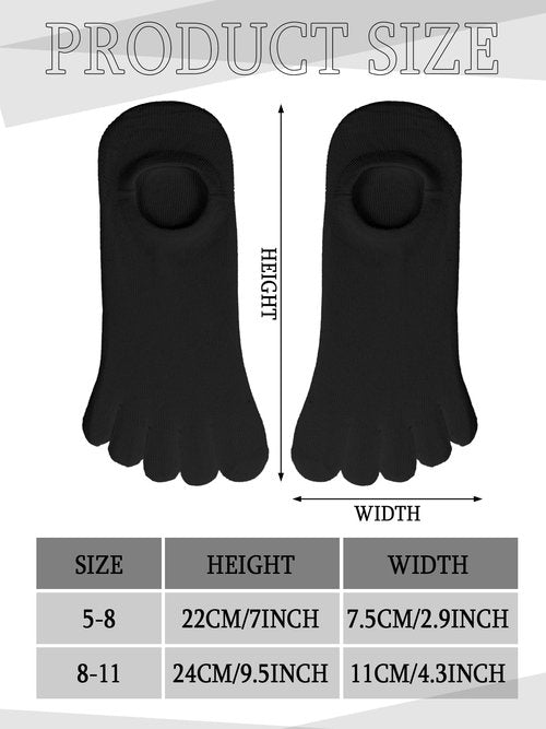 Bencailor 6 Pairs Women Toe Socks Cotton Ankle No Show Low Cut Socks with Toes for Women Men Running Athletic (Black,White,Gray,9-11)