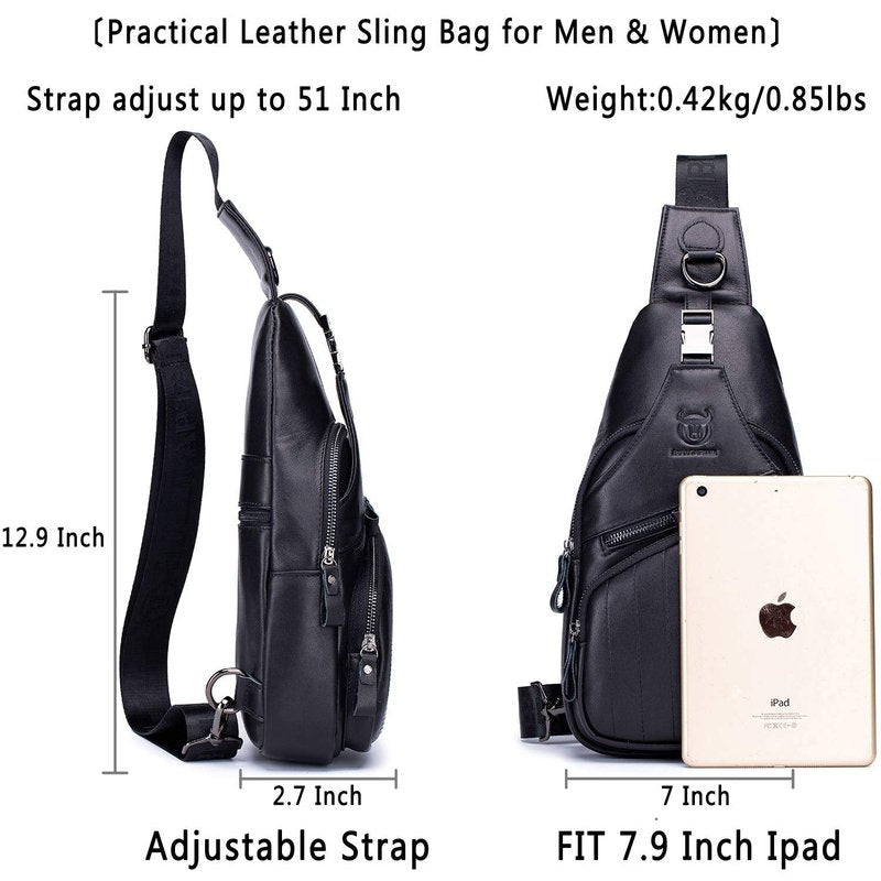 Cross body Bags for Men Leather Sling Bag Casual Daypacks Chest Bags Shoulder Bag Travel Hiking Backpacks (Black)