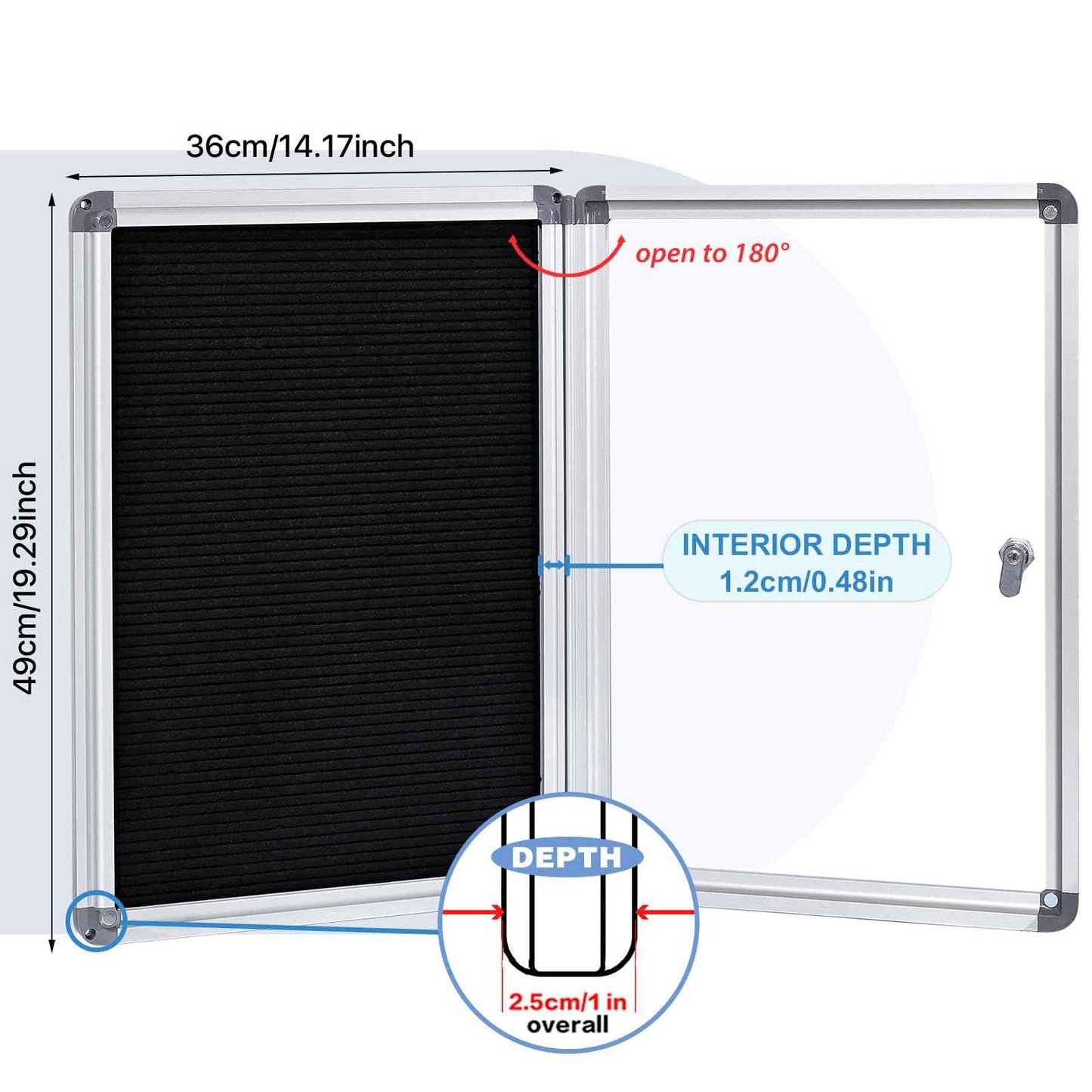 EVERSUPPLY Enclosed Changeable Letter Boards Felt Message Board with Locking Door, Black, Aluminum Frame, 19X12 inches