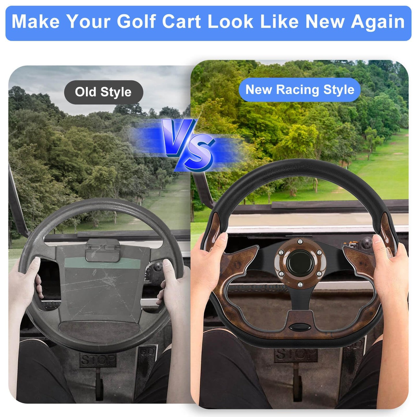 Golf Cart Steering Wheel, Fit EZGO TXT RXV, Club Car DS Precedent Tempo, Yamaha G2-G29 Most Golf Cart, Universal Golf steering Wheel, Ergonomic Design, D Shape Design