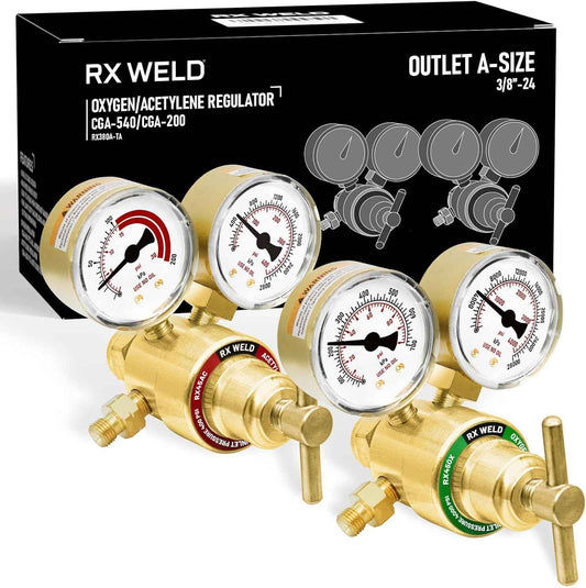 Oxygen Acetylene Regulator Set - Light Duty RX WELD for Small MC Tanks, CGA-540 & CGA-200