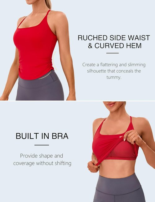 BMJL Women's Workout Tank Tops - Built-In Bra & Ruched Design for Yoga | Athletic Gym Shirts