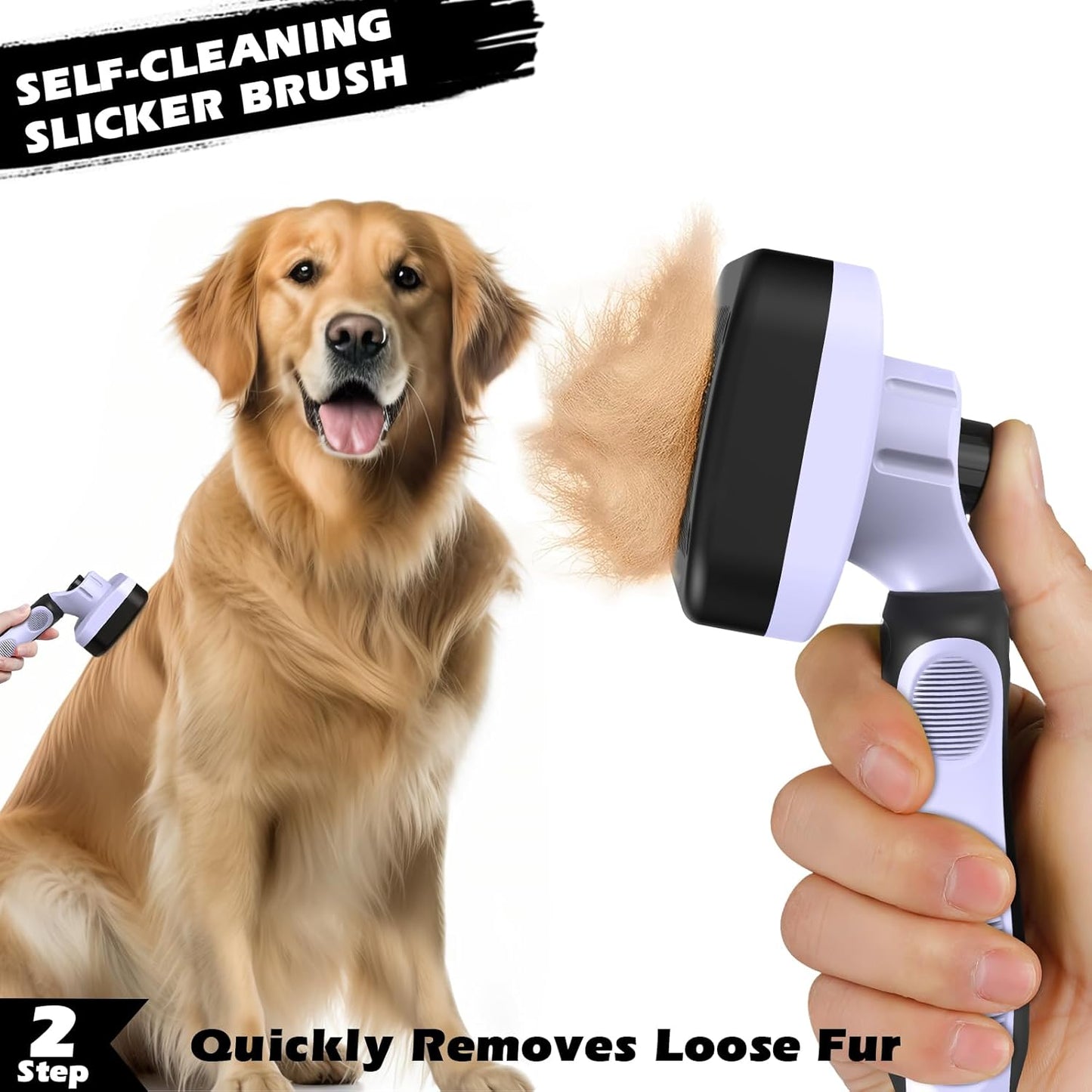 Skiennix 3PCS Self-Cleaning Slicker Brush Set - Pet Grooming Rake & Flea Comb for Dogs, Cats & Horses | Light Purple