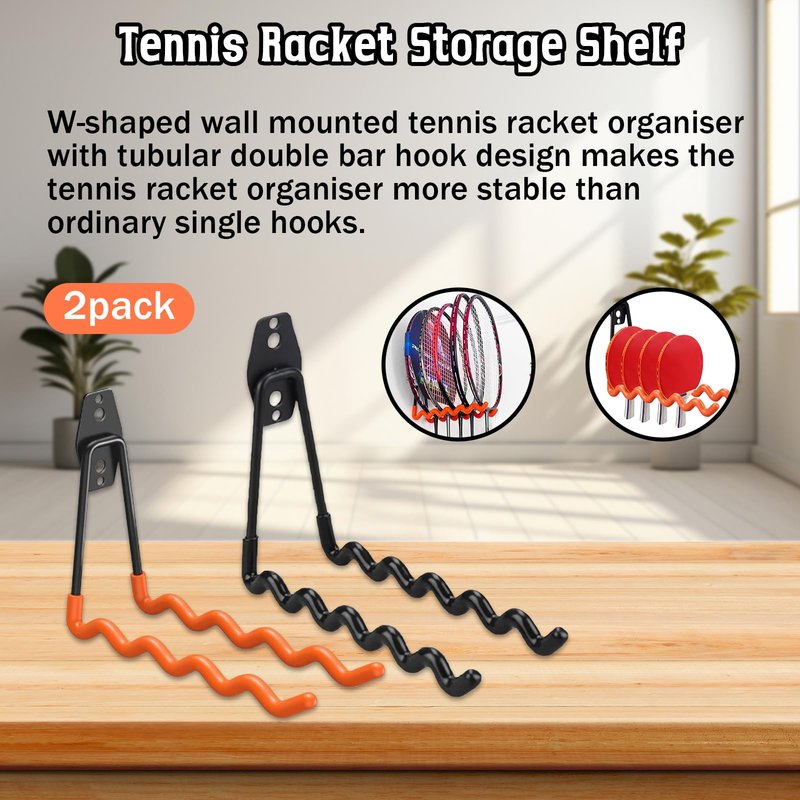 2 Pack Wall-Mounted Tennis Racket Storage Rack Display Stand, Badminton Racket Stand, Suitable for Badminton Rackets, Tennis Rackets