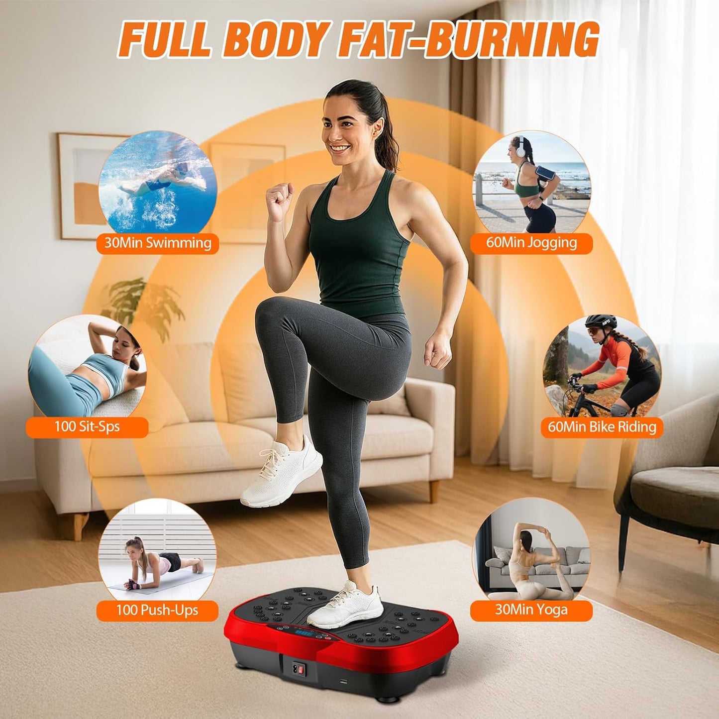 Skiennix Vibration Plate Exercise Machine - 200 Adjustable Speeds & 10 Programs | 500LBS Capacity, Resistance Bands for Whole Body Fitness