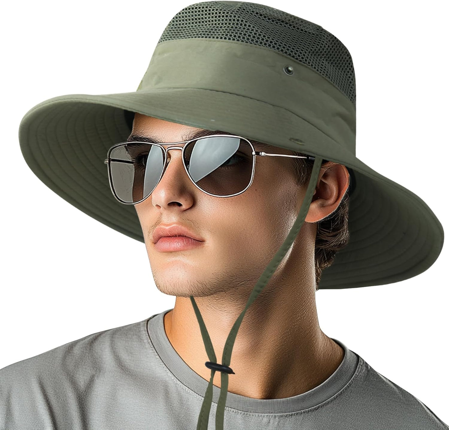 NPQQUAN Sun Bucket Hat - Wide Brim UPF 50+ Protection for Fishing & Beach - Deep Green