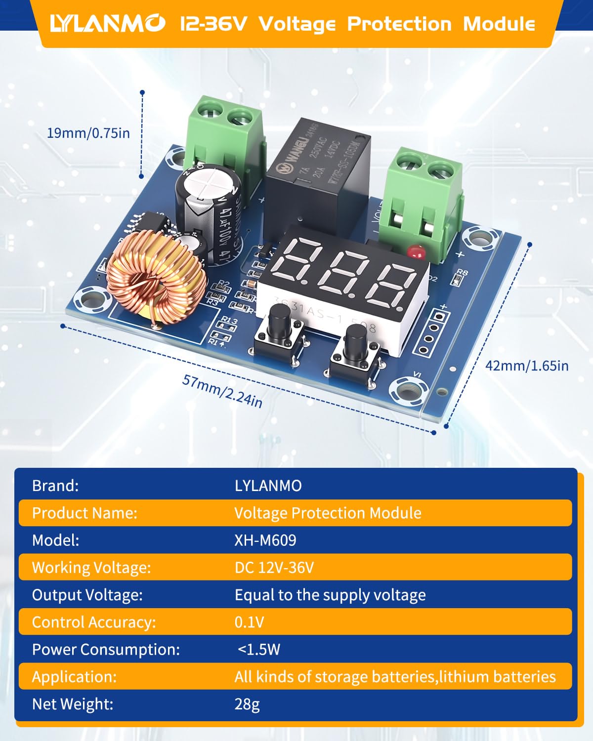LYLANMO 2PCS DC Voltage Protection Digital Low Voltage Protector Disconnecting Switch Cut-Off Over-Discharge Protection Module for 12-36V Lead Acid Lithium Battery