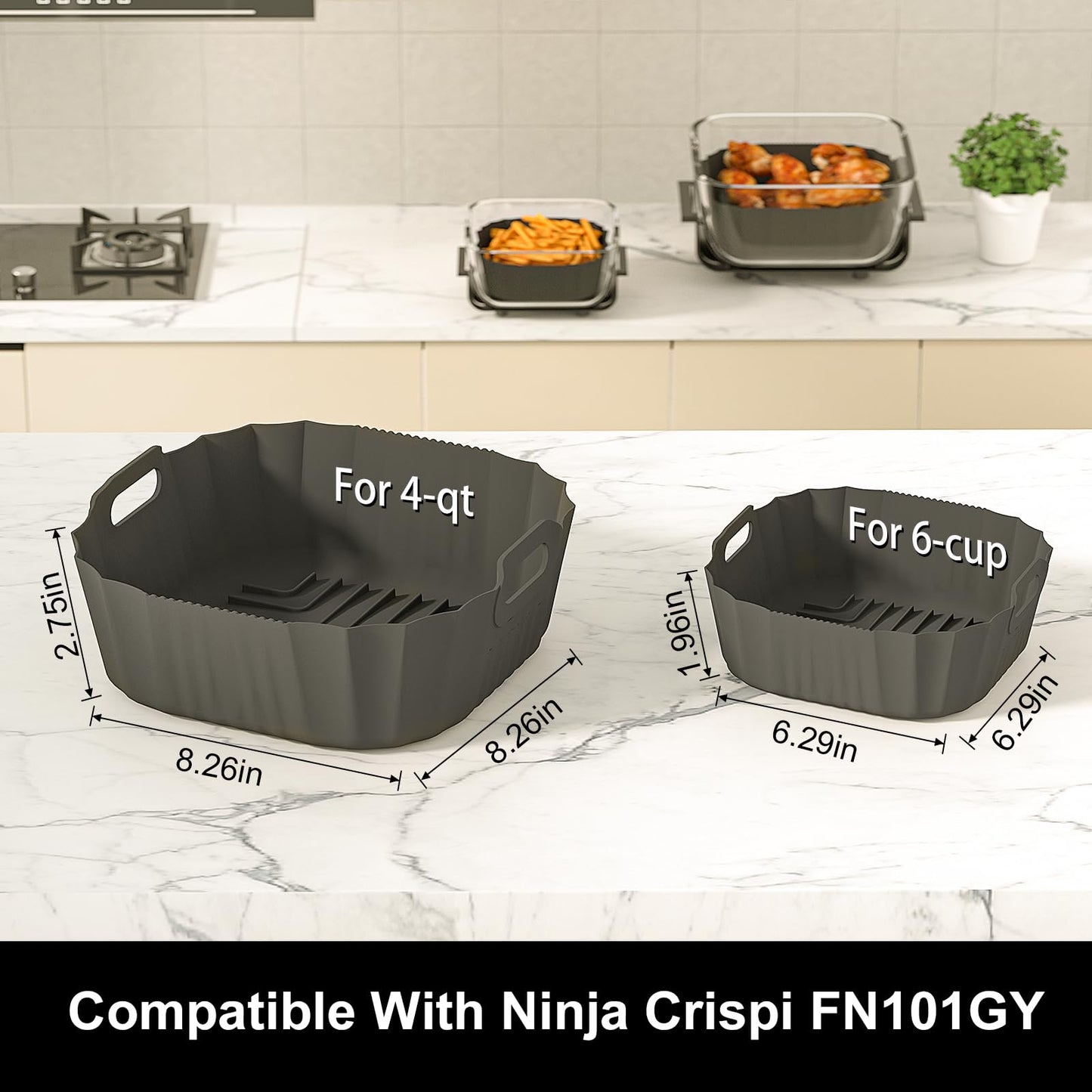 Air Fryer Liners for Ninja Crispi: Silicone Liners 2pcs Ninja Airfryer Accessories - Food Grade | Dishwasher-safe | for 4-qt & 6-cup Glass Container