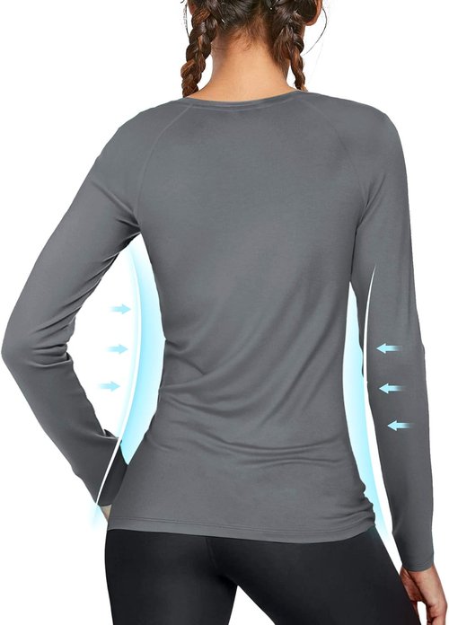 Isnowood Women's UPF 50+ Sun Protection Long Sleeve Rash Guard Shirt - Ideal for Hiking & Running