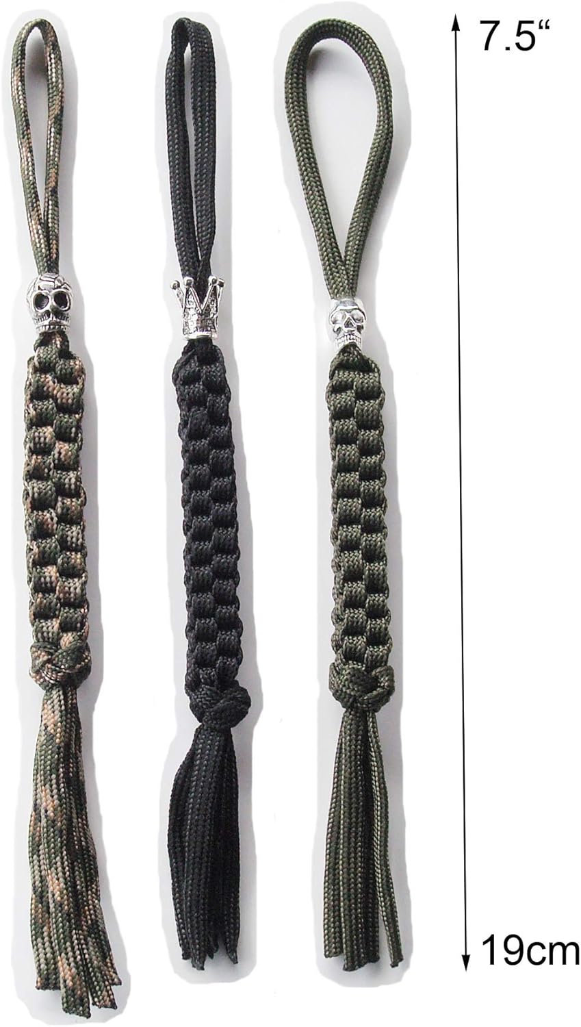 Skiennix Paracord Knife Lanyard - Handcrafted Alloy Skull Beads | 3-Piece Outdoor Gear Set