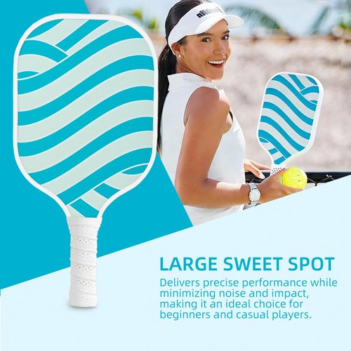 Premium Pickleball Set of 4, Graphite/Fiberglass Material， 4 Balls and 1 Portable Carry Bag, Pickle Ball Set for Men Women，Blue and White Texture