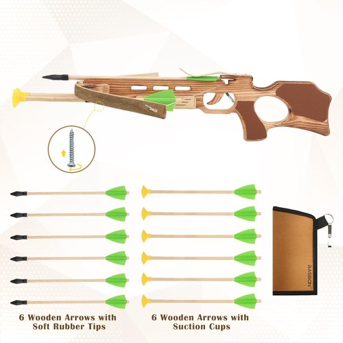 Crossbow Toy Set - Handmade Wooden Arrows & Quiver | Archery Prop for Kids' Costume Play, Green