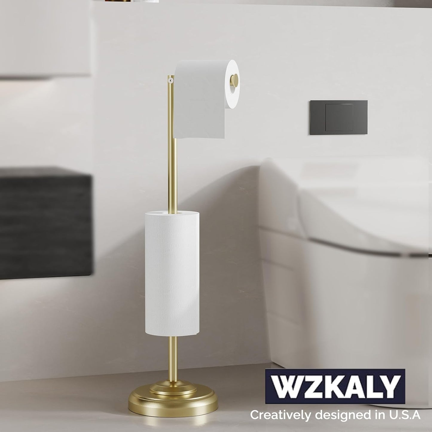 Brushed Nickel Free Standing Toilet Paper Holder with Pivoting Design & Weighted Base