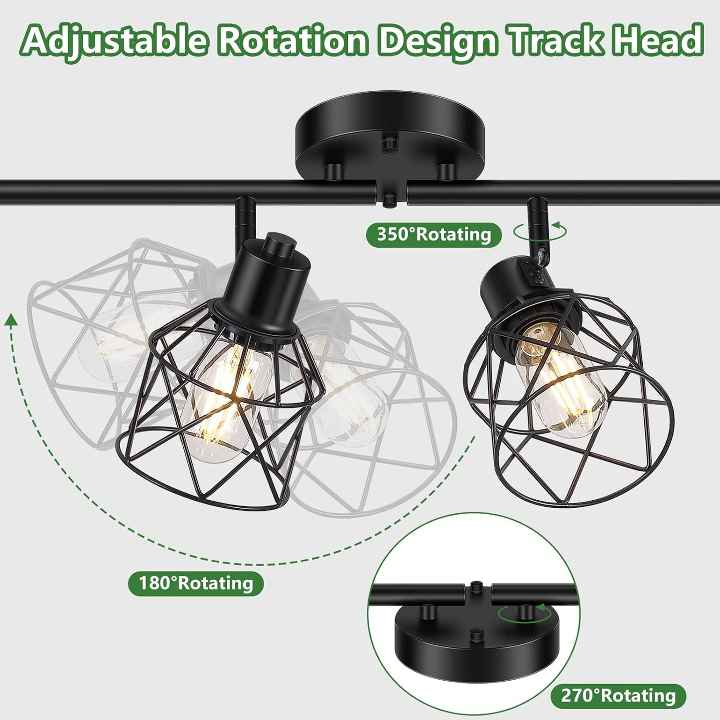 Adjustable 4-Light Semi Flush Mount Ceiling Light with Metal Cage - Farmhouse Style for Dining & Living Rooms