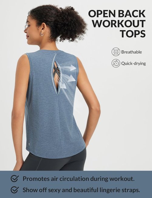 Baleaf Women's High Neck Open Back Workout Tank Top - Loose Fit Athletic Yoga Shirt