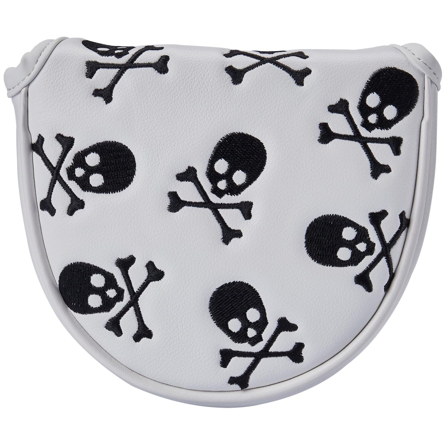 Gbourly Golf Club Skull Mallet Putter Cover Magnetic Closure Skeleton PU Leather Headcover,White