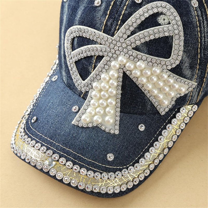 Women's Denim Baseball Cap with Pearl Rhinestone Trendy Y2k Visors UV Protection Sun Hat Outdoor 2026