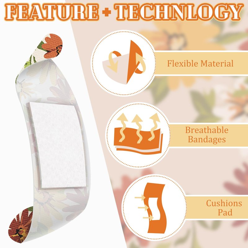 Threlaco 180 Pcs Flexible Fabric Adhesive Bandages Bulk Assorted Bandages Floral Breathable Fabric Strip with Non Stick Pad, Flexible Protection Wound Care for Women Cuts Scrapes First Aid, 12 Styles